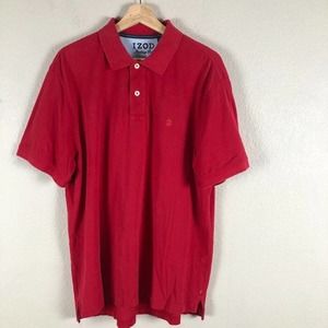 IZOD Shirt Red Cotton Polo Collared Logo Golfer Golfing Casual Basic Size Large